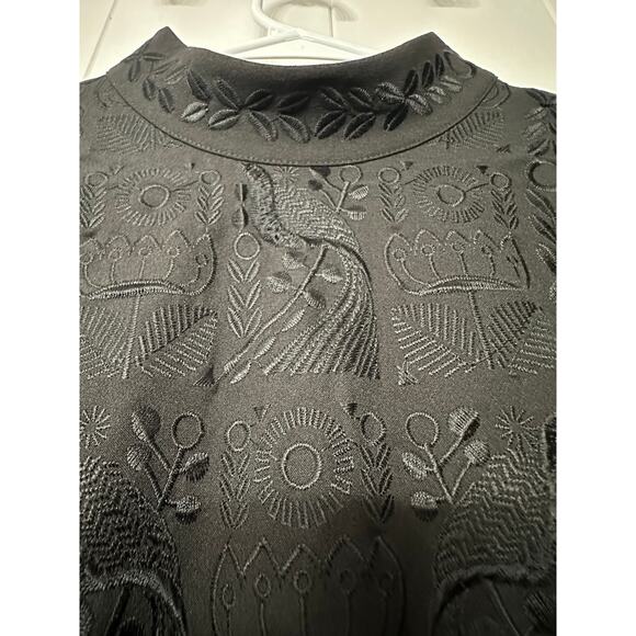 Nicole Miller Artelier Floral Embroidered Black Mock Neck Keyhole Dress Sz Small - Picture 4 of 13